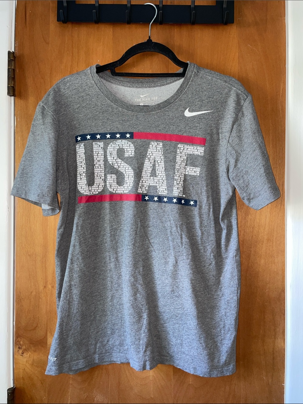 Nike Gray USAF Graphic Short Sleeve Tee with Red & Blue Accents